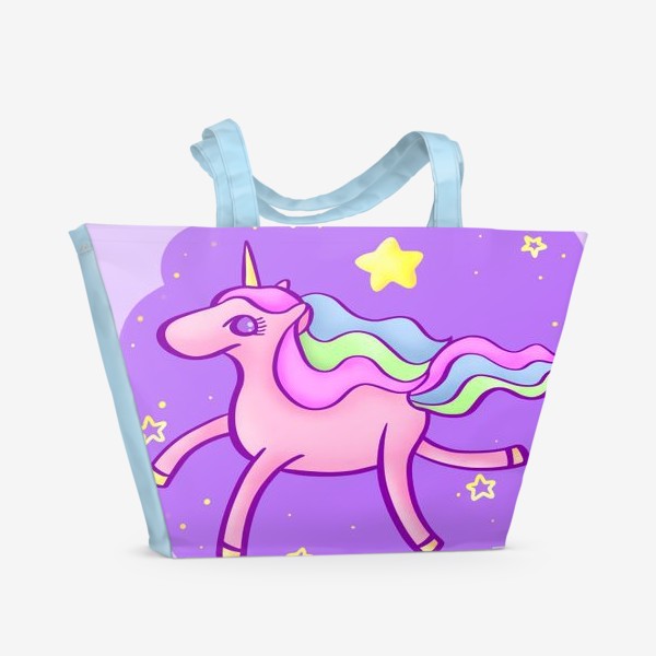 Пляжная сумка «Розовый единорог в сиреневом облаке»