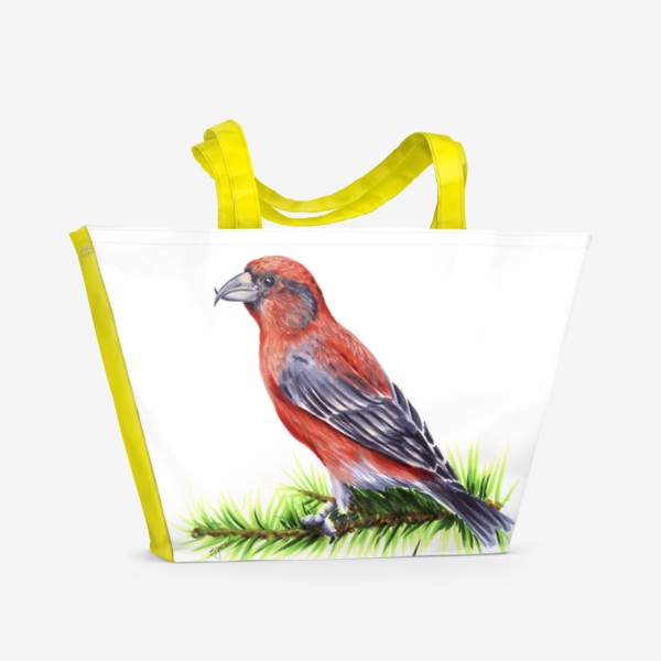 Пляжная сумка «Птица клёст-еловик»