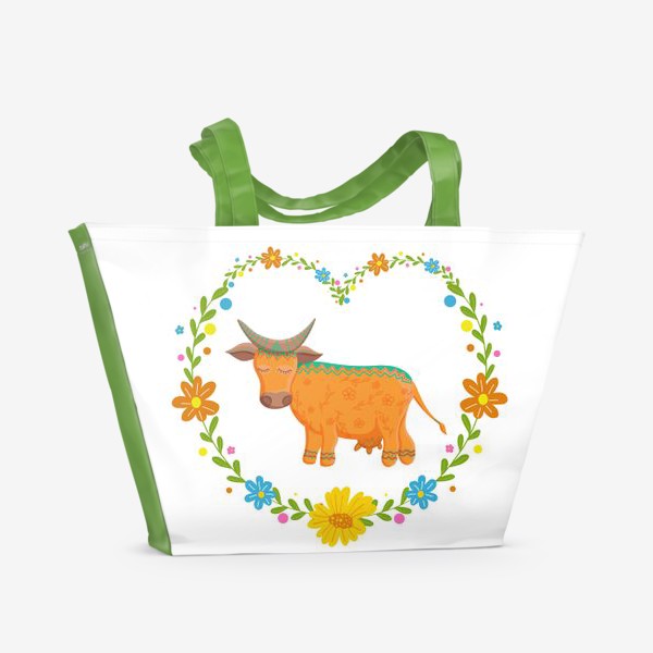 Пляжная сумка «Корова с цветами»