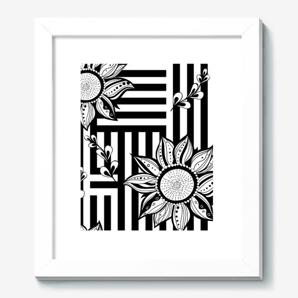 Картина «Бесшовный паттерн черно-белый с цветком на линия в стиле дудлик»