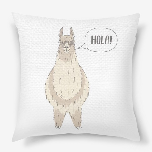 Подушка «Забавная, мохнатая альпака говорит "Привет!" по-испански»
