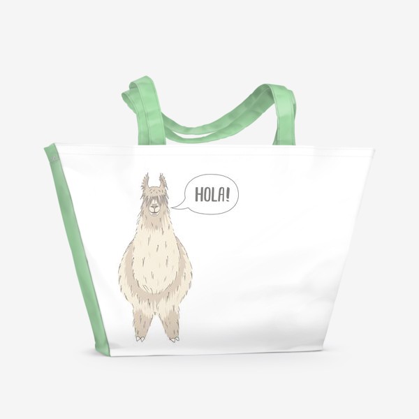 Пляжная сумка «Забавная, мохнатая альпака говорит "Привет!" по-испански»