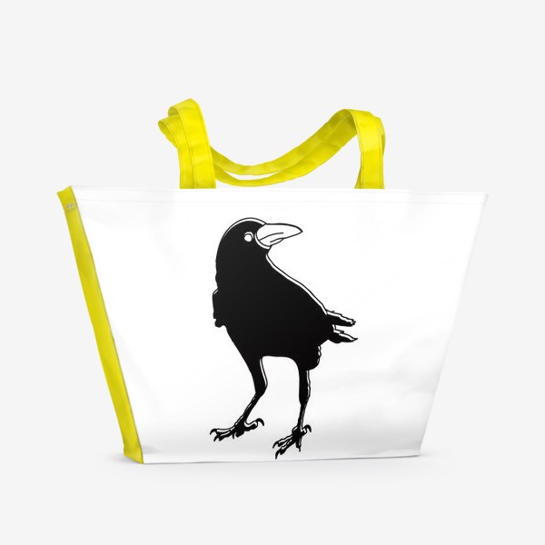 Пляжная сумка «Черный силуэт вороны с обводкой»