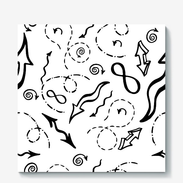 Холст «Бесшовный черно-белый паттерн с математическими знаками. Hand-drawn sketch doodles»