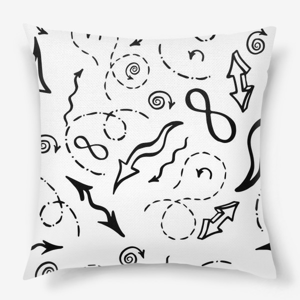 Подушка &laquo;Бесшовный черно-белый паттерн с математическими знаками. Hand-drawn sketch doodles&raquo;