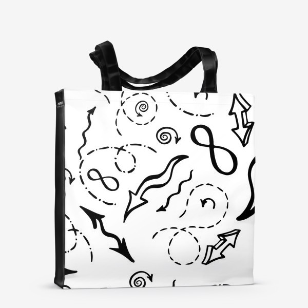 Сумка-шоппер &laquo;Бесшовный черно-белый паттерн с математическими знаками. Hand-drawn sketch doodles&raquo;