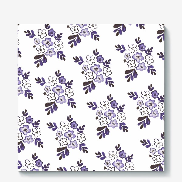 Холст «Фиолетовый акварельный цветочный паттерн»