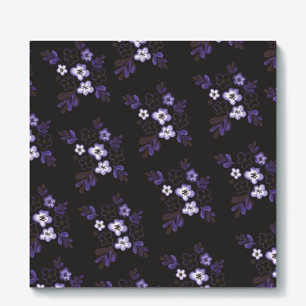 Холст «Фиолетовые цветы на темном фоне»
