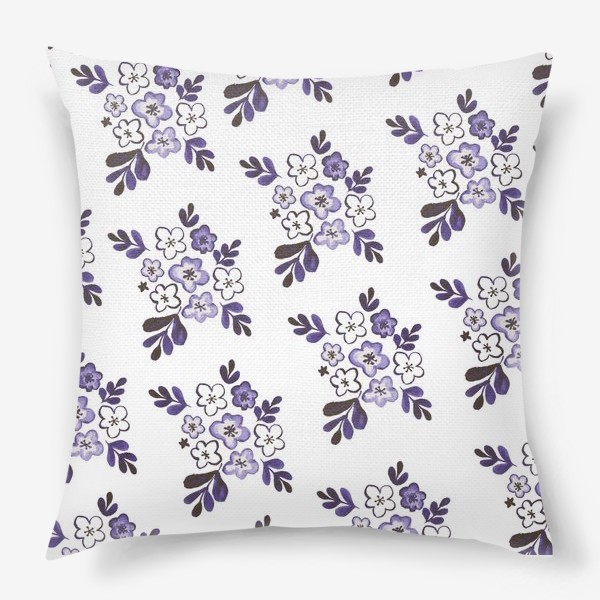 Подушка «Фиолетовый акварельный цветочный паттерн»