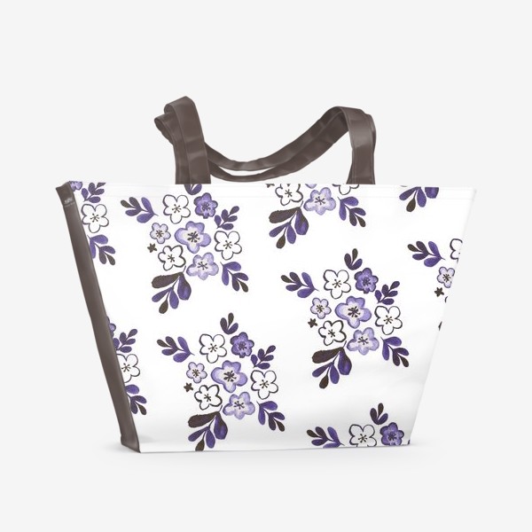 Пляжная сумка &laquo;Фиолетовый акварельный цветочный паттерн&raquo;