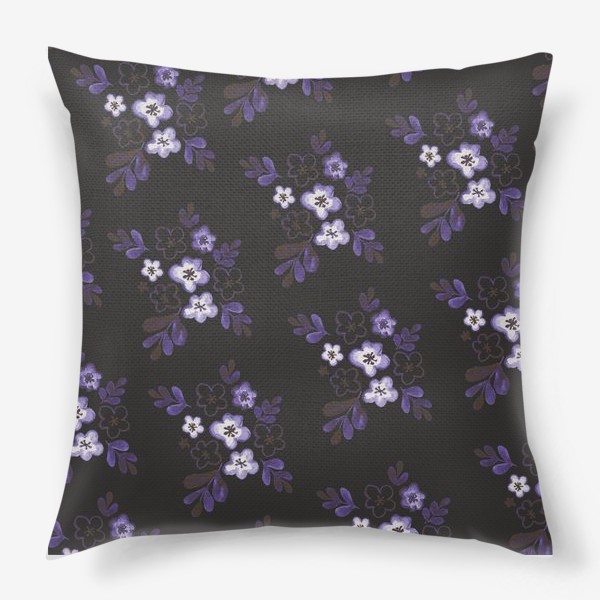 Подушка «Фиолетовые цветы на темном фоне»