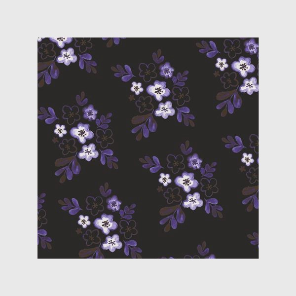 Шторы «Фиолетовые цветы на темном фоне»