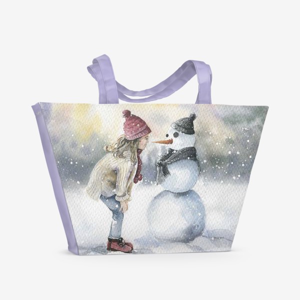Пляжная сумка «Девочка и снеговик»