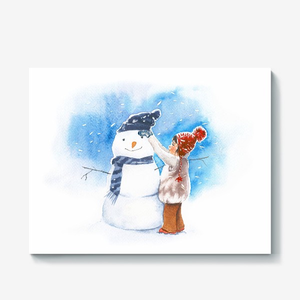 Холст «Снеговик и девочка»