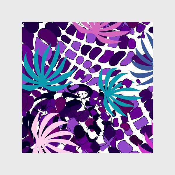 Шторы &laquo;Абстрактный розовый, синий, .фиолетовый фон с пальмовыми листьями &raquo;