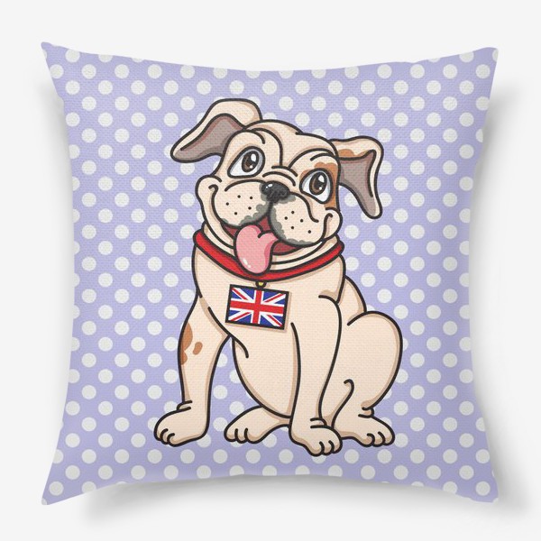 Подушка &laquo;Веселая собака (Бульдог с британским флагом)&raquo;