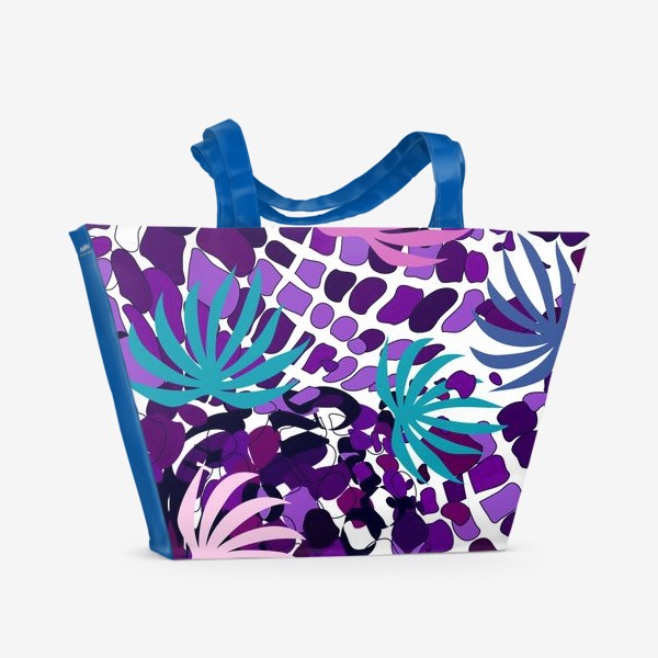 Пляжная сумка &laquo;Абстрактный розовый, синий, .фиолетовый фон с пальмовыми листьями &raquo;