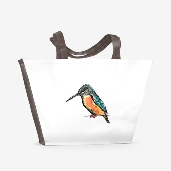 Пляжная сумка «Птица на ветке,Колибри»