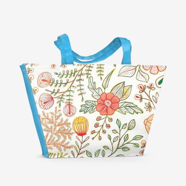 Пляжная сумка &laquo;Цветы, листья, ботаника, рисунок&raquo;