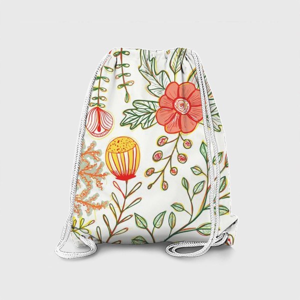 Рюкзак «Цветы, листья, ботаника, рисунок»