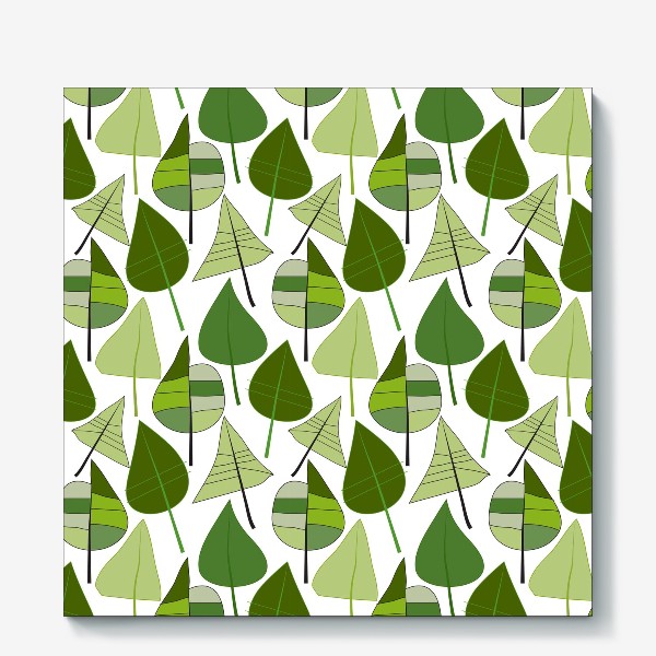 Холст «Зеленый светлый фон с абстрактными разноцветными листьями»