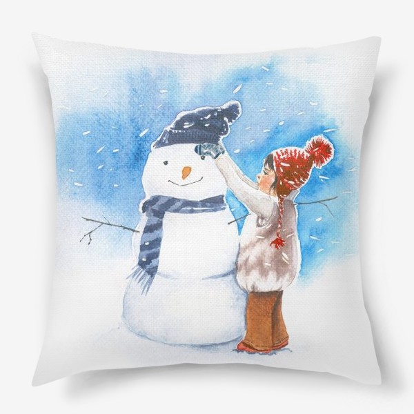 Подушка «Снеговик и девочка»