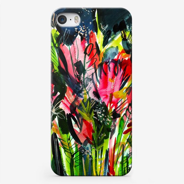 Чехол iPhone «абстрактные красные цветы на черном фоне»