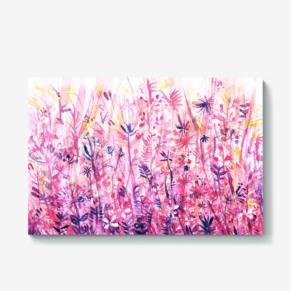 Холст «луг с розовыми абстрактными цветами»