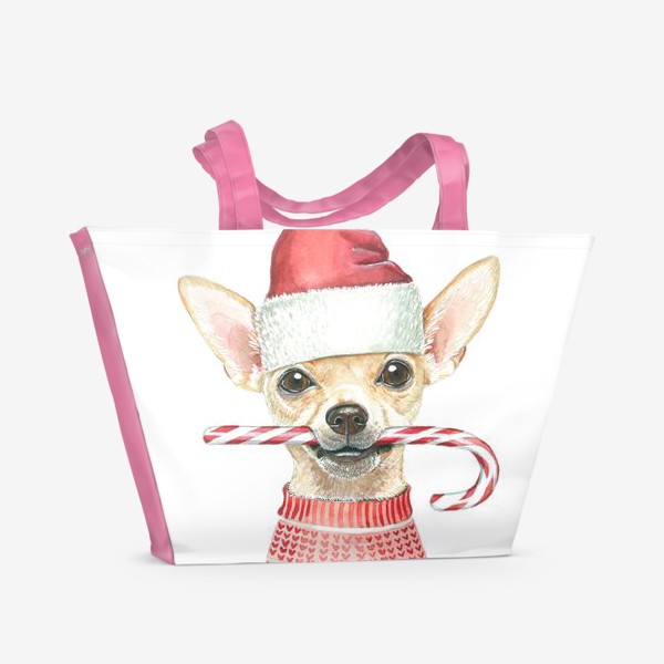 Пляжная сумка «Чихуахуа Новогодний пес»