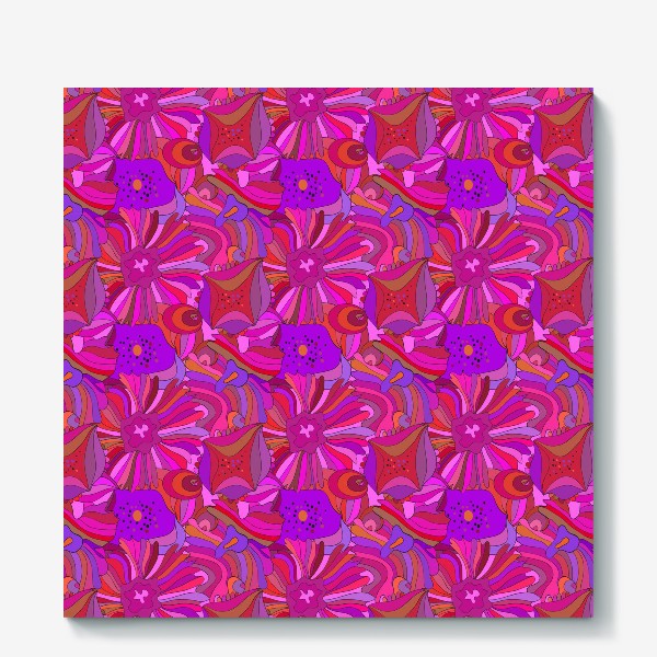 Холст «Абстрактный геометрический розовый. фиолетовый, сиреневый узор с экзотическими лепестками и формами»