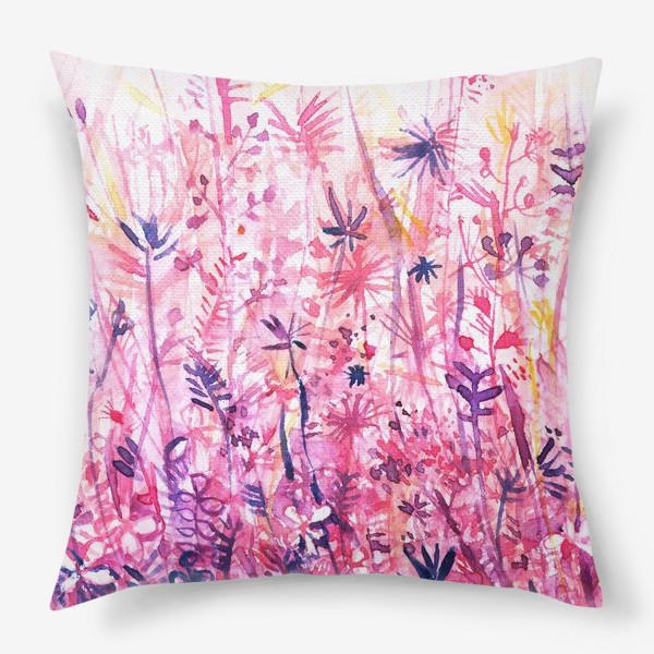 Подушка «луг с розовыми абстрактными цветами»