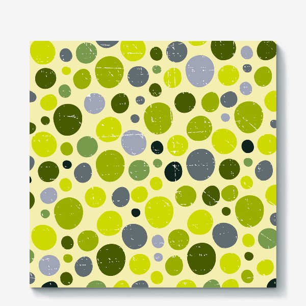 Холст «Круги, зеленый горох с текстурой, абстракция, иллюстрация»