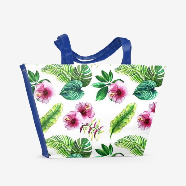 Пляжная сумка «Узор из тропических листьев и цветов»