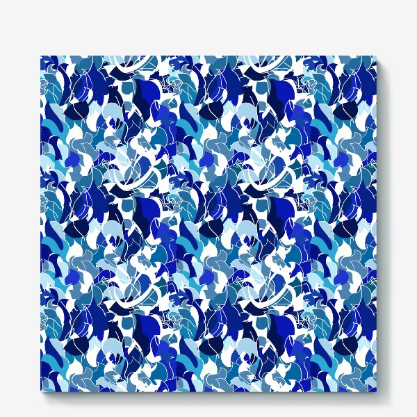 Холст «Абстрактный разноцветный узор в голубой и синей гамме с обтекаемыми мягкими формами.»