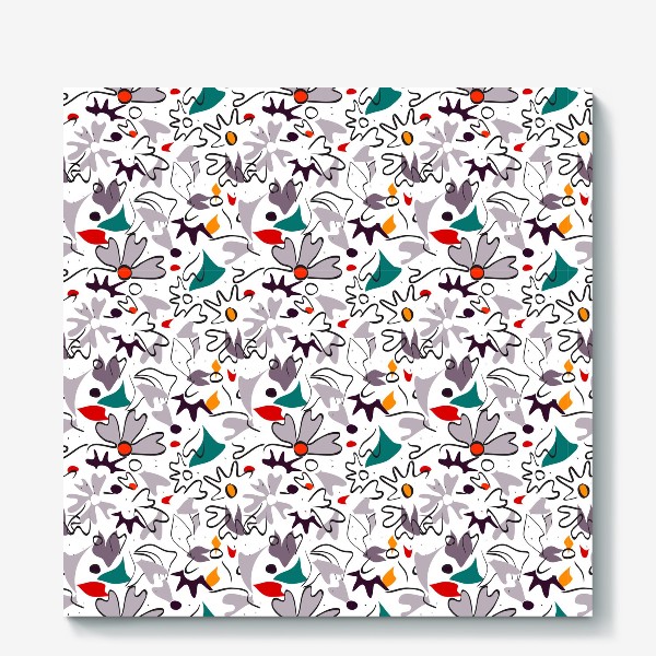 Холст «Абстрактный геометрический разноцветный узор с пастельными лепестками, цветами и формами»