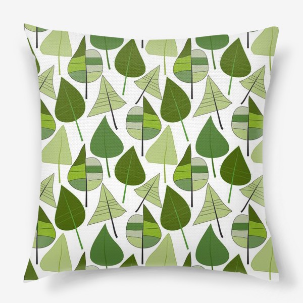 Подушка «Зеленый светлый фон с абстрактными разноцветными листьями»