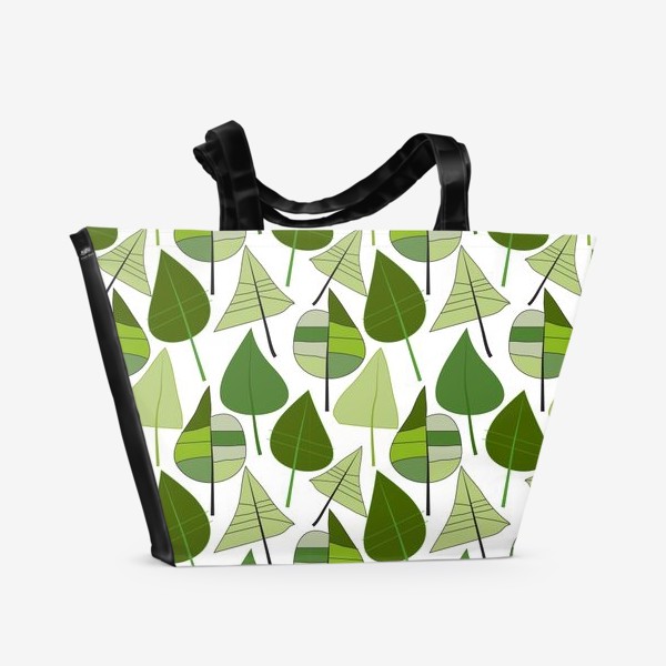 Пляжная сумка &laquo;Зеленый светлый фон с абстрактными разноцветными листьями&raquo;