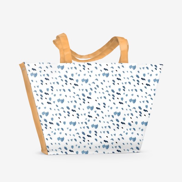 Пляжная сумка «Акварельный абстрактный бело-синий узор "Пятнышки"»