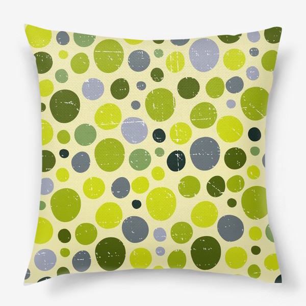 Подушка «Круги, зеленый горох с текстурой, абстракция, иллюстрация»