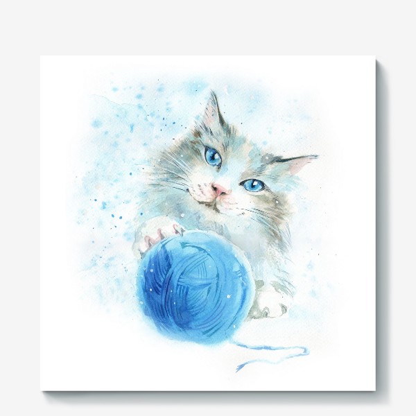 Холст «Кот с синим клубком»
