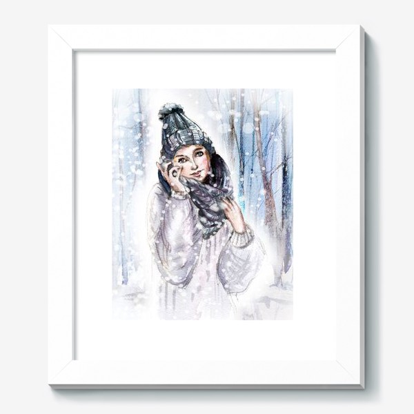Картина «Девушка в шапке в зимнем лесу»