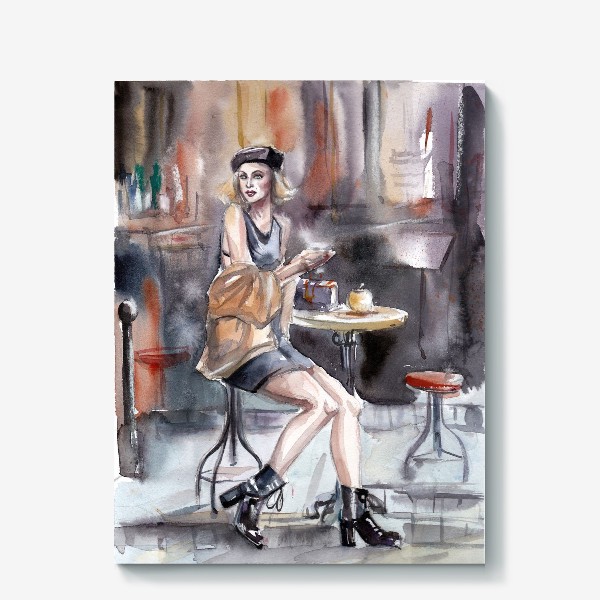 Холст &laquo;Девушка в уличном кафе&raquo;