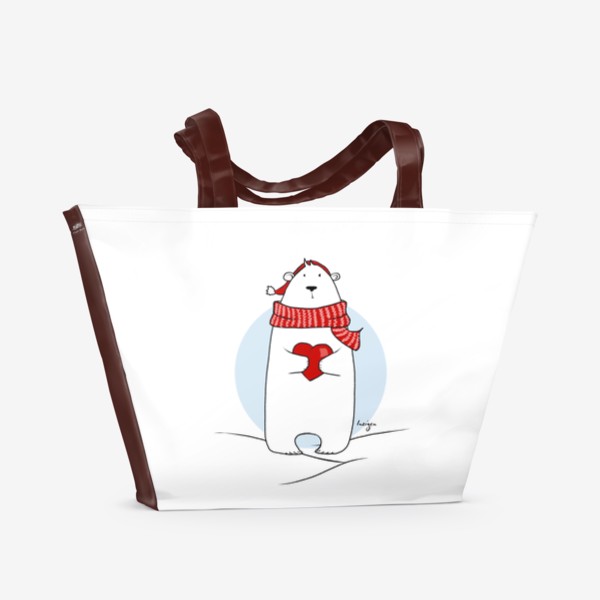 Пляжная сумка «Белый медведь и сердечко»