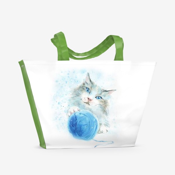 Пляжная сумка «Кот с синим клубком»