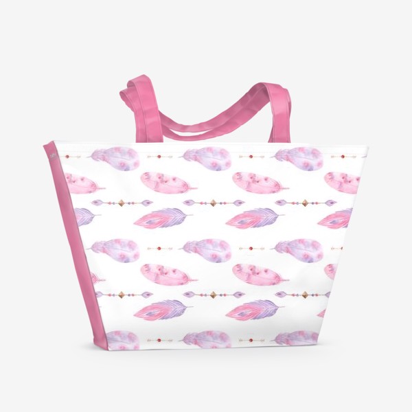 Пляжная сумка «Перья и стрелки. Паттерн. Розовый и фиолетовый»