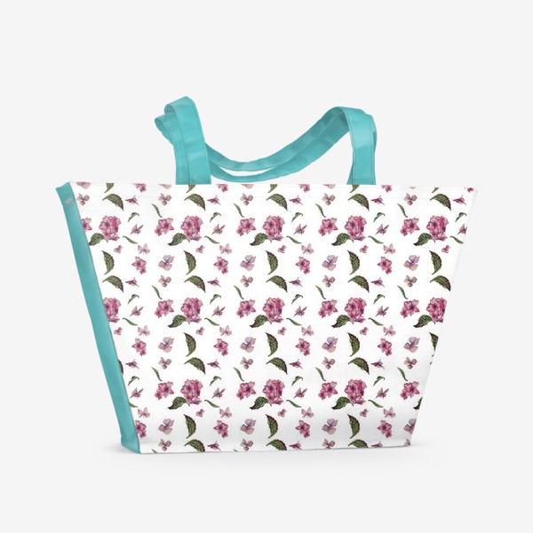 Пляжная сумка «Розовая гортензия. Паттерн. Мелкий»