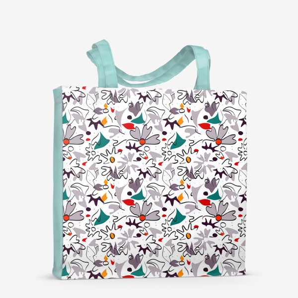 Сумка-шоппер &laquo;Абстрактный геометрический разноцветный узор с пастельными лепестками, цветами и формами&raquo;