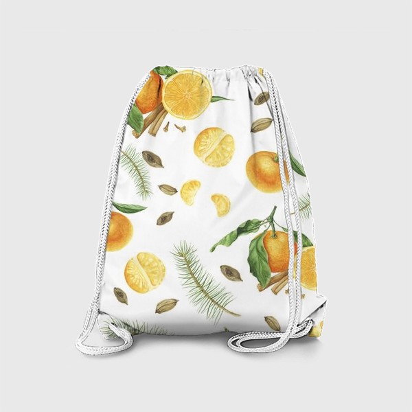 Рюкзак «Яркие мандарины, еловые веточки и специи»
