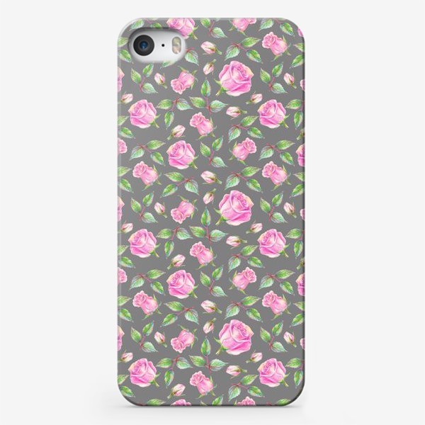Чехол iPhone «Розовые розы на сером фоне»
