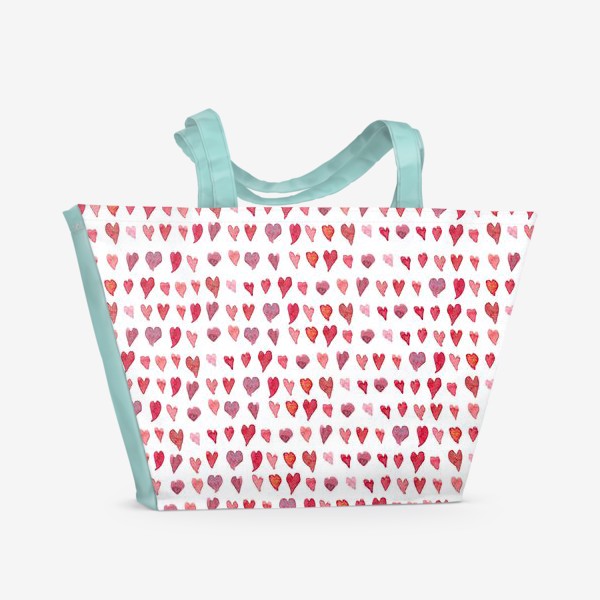 Пляжная сумка «Паттерн с акварельными сердечками»